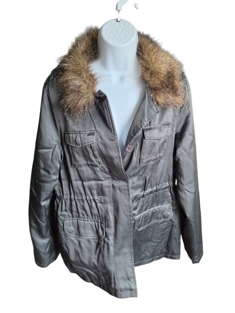 Forenza Vintage Faux Fur Collar Utility Cargo Jacket Medium